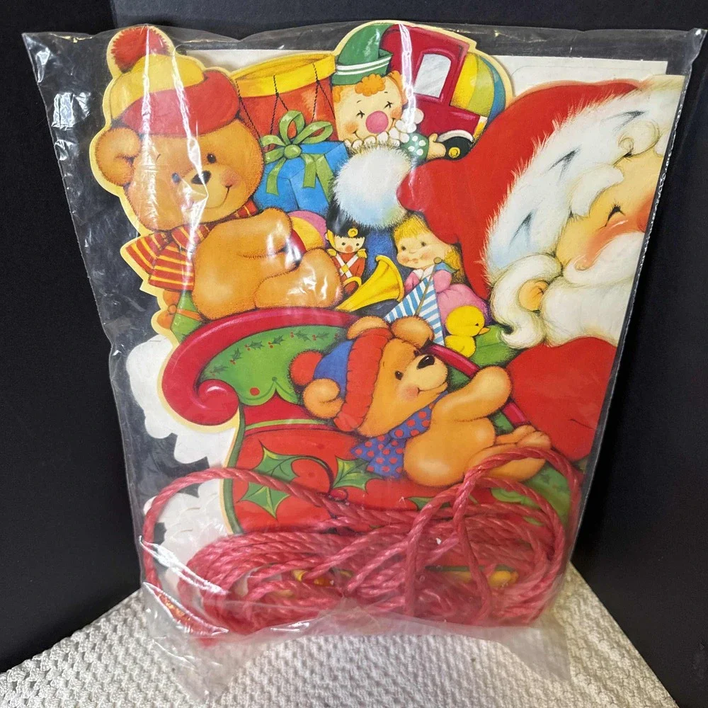 NIB Vintage 70s‎ Wall Santa & Sleigh Christmas Card Holder Kitsch Cardboard